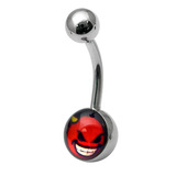 Steel Logo Belly Bars - Pictures 1.6mm, 10mm, Cheeky Devil