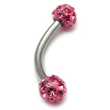 Belly Bar - Smooth Glitzy Ball (5mm balls) 1.6mm, 10mm, 5mm, Pink