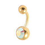 Gold Plated Steel Jewelled Belly Bars 1.6mm, 8mm, Crystal AB