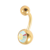 22ct Gold Plated Steel (PVD) Jewelled Belly Bars - SKU 1567
