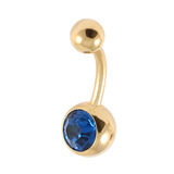 Gold Plated Steel Jewelled Belly Bars 1.6mm, 10mm, Capri Blue