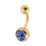 Gold Plated Steel Jewelled Belly Bars 1.6mm, 10mm, Sapphire Blue