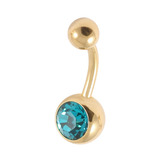 Gold Plated Steel Jewelled Belly Bars 1.6mm, 10mm, Turquoise