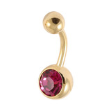 Gold Plated Steel Jewelled Belly Bars 1.6mm, 10mm, Fuchsia