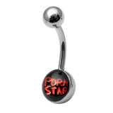 Steel Logo Belly Bars - Words Porn Star (red on black)