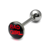 Steel Logo Tongue Bars (8mm Disk) 1.6mm, 14mm, Bad Girl