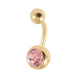 Gold Plated Steel Jewelled Belly Bars 1.6mm, 10mm, Light Pink
