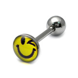 Steel Logo Tongue Bars (8mm Disk) 1.6mm, 14mm, Winkie Smiley