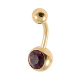 Gold Plated Steel Jewelled Belly Bars 1.6mm, 10mm, Purple