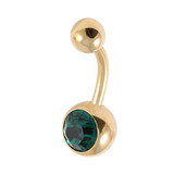 Gold Plated Steel Jewelled Belly Bars 1.6mm, 10mm, Dark Green