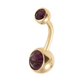 Gold Plated Steel Double Jewelled Belly Bars 1.6mm, 8mm, Purple
