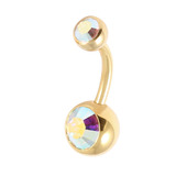 Gold Plated Steel Double Jewelled Belly Bars 1.6mm, 8mm, Crystal AB