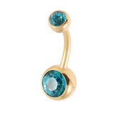 Gold Plated Steel Double Jewelled Belly Bars 1.6mm, 10mm, Turquoise