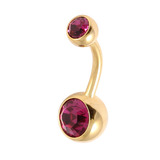 Gold Plated Steel Double Jewelled Belly Bars 1.6mm, 10mm, Fuchsia