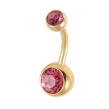 Gold Plated Steel Double Jewelled Belly Bars 1.6mm, 10mm, Pink