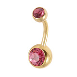 22ct Gold Plated Steel (PVD) Double Jewelled Belly Bars - SKU 1601