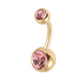 Gold Plated Steel Double Jewelled Belly Bars Light Pink / 10