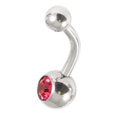 Steel Baby Jewelled Belly Bars - 10mm Red