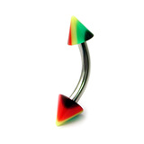 Acrylic Rasta Belly Bar (banana) 1.6mm, 6mm, 5mm Cones