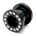 Acrylic Jewelled Flesh Tunnel 8mm, Black