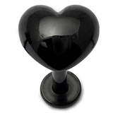 Black Steel Labret with Black Steel Heart Heart, 1.6mm, 12mm