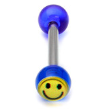 Acrylic Smiley Tongue Barbell 1.6mm, 10mm, 6mm, Blue