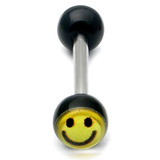 Acrylic Smiley Tongue Barbell 1.6mm, 10mm, 6mm, Black
