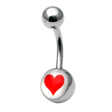 Steel Logo Belly Bars - Pictures 1.6mm, 10mm, Red Heart on White