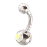 Steel Baby Double Jewelled Belly Bars - 8mm Crystal AB