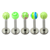 Multipacks - Acrylic Mixed Labrets 1.2mm 1.2mm x 10mm / Mixed Green pack of 5 as shown