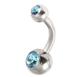 Steel Baby Double Jewelled Belly Bars - 10mm Light Blue