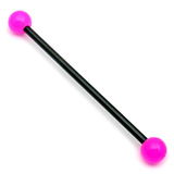 Black Steel Pick and Mix Industrial Scaffold Barbells 1.6mm, 34mm, 5mm, Pink Acrylic Neon Balls