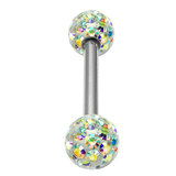Smooth Glitzy Ball Barbell Double Ended with 5mm balls 1.6mm, 10mm, 5mm, Crystal AB (Rainbow)