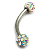 Belly Bar - Smooth Glitzy Ball (5mm balls) 1.6mm, 10mm, 5mm, Crystal AB (Rainbow)