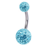Belly Bar - Steel with Smooth Glitzy Ball (8mm and 5mm balls) - SKU 18138