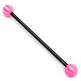 Black Steel Pick and Mix Industrial Scaffold Barbells 1.6mm, 38mm, 5mm, Pink Acrylic Beach Balls