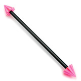 Black Steel Pick and Mix Industrial Scaffold Barbells 1.6mm, 34mm, 5mm, Pink Acrylic Beach Cones