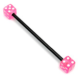 Black Steel Pick and Mix Industrial Scaffold Barbells 1.6mm, 34mm, 5mm, Pink Acrylic Dice