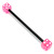 Black Steel Pick and Mix Industrial Scaffold Barbells 1.6mm, 38mm, 5mm, Pink Acrylic Dice - alternative image
