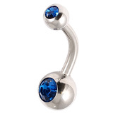 Steel Baby Double Jewelled Belly Bars - 10mm Capri Blue
