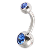 Steel Baby Double Jewelled Belly Bars - 10mm Sapphire Blue