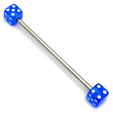 Steel Pick and Mix Industrial Scaffold Barbells - Acrylic Balls 1.6mm, 38mm, 5mm, Blue Dice