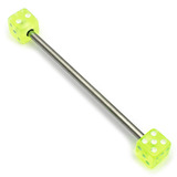 Steel Pick and Mix Industrial Scaffold Barbells - Acrylic Balls 1.6mm, 36mm, 5mm, Green Dice
