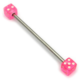 Steel Pick and Mix Industrial Scaffold Barbells - Acrylic Balls 1.6mm, 34mm, 5mm, Pink Dice
