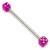 Steel Pick and Mix Industrial Scaffold Barbells - Acrylic Balls 1.6mm, 38mm, 5mm, Purple Dice