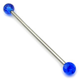 Steel Pick and Mix Industrial Scaffold Barbells - Acrylic Balls 1.6mm, 34mm, 5mm, Blue Glitter Ball