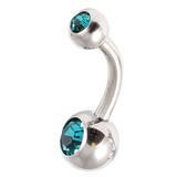 Steel Baby Double Jewelled Belly Bars - 10mm Turquoise