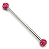 Steel Pick and Mix Industrial Scaffold Barbells 1.6mm, 34mm, 5mm, Pink Smooth Glitzy Balls