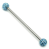 Steel Pick and Mix Industrial Scaffold Barbells 1.6mm, 38mm, 5mm, Light Blue Smooth Glitzy Balls