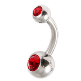 Steel Baby Double Jewelled Belly Bars - 10mm Red